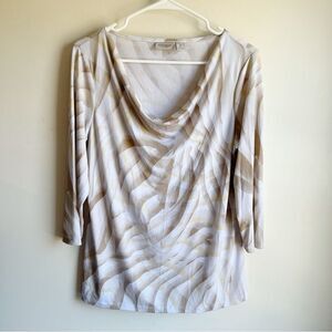 Chicos Easywear Neutral Beige Draped Neck 3/4 Sleeve Blouse 1